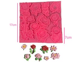 Molde silicona 10 flores surtidas